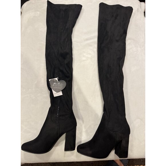 Women Over The Knee Thigh High Chunky Heel Long Stretch Boots Sexy Fall Black Su - Picture 3 of 7